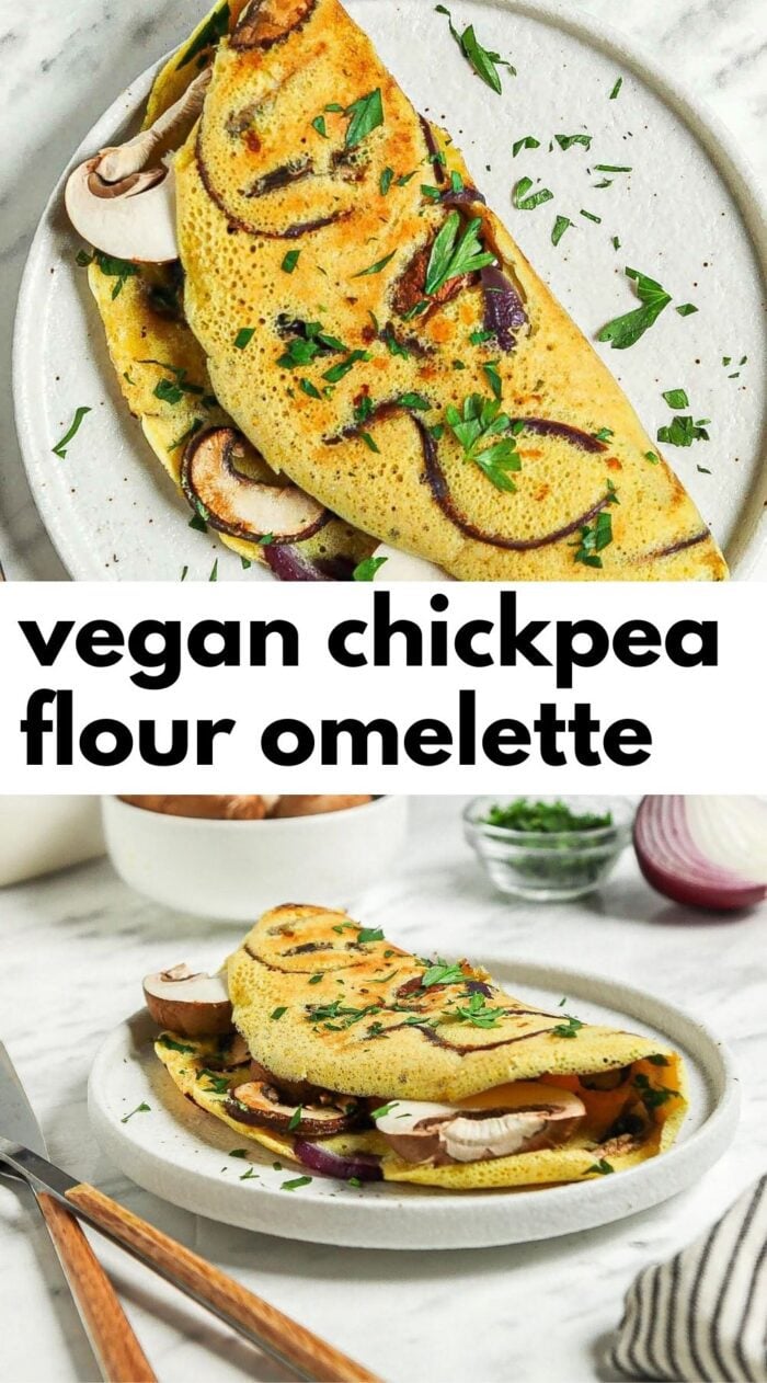 Pinterest graphic with an image and text for chickpea flour omelette.