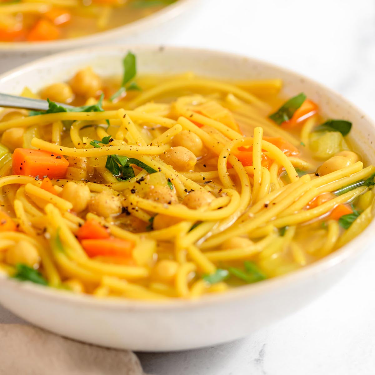 Easy Vegan Chickpea Noodle Soup - Running on Real Food