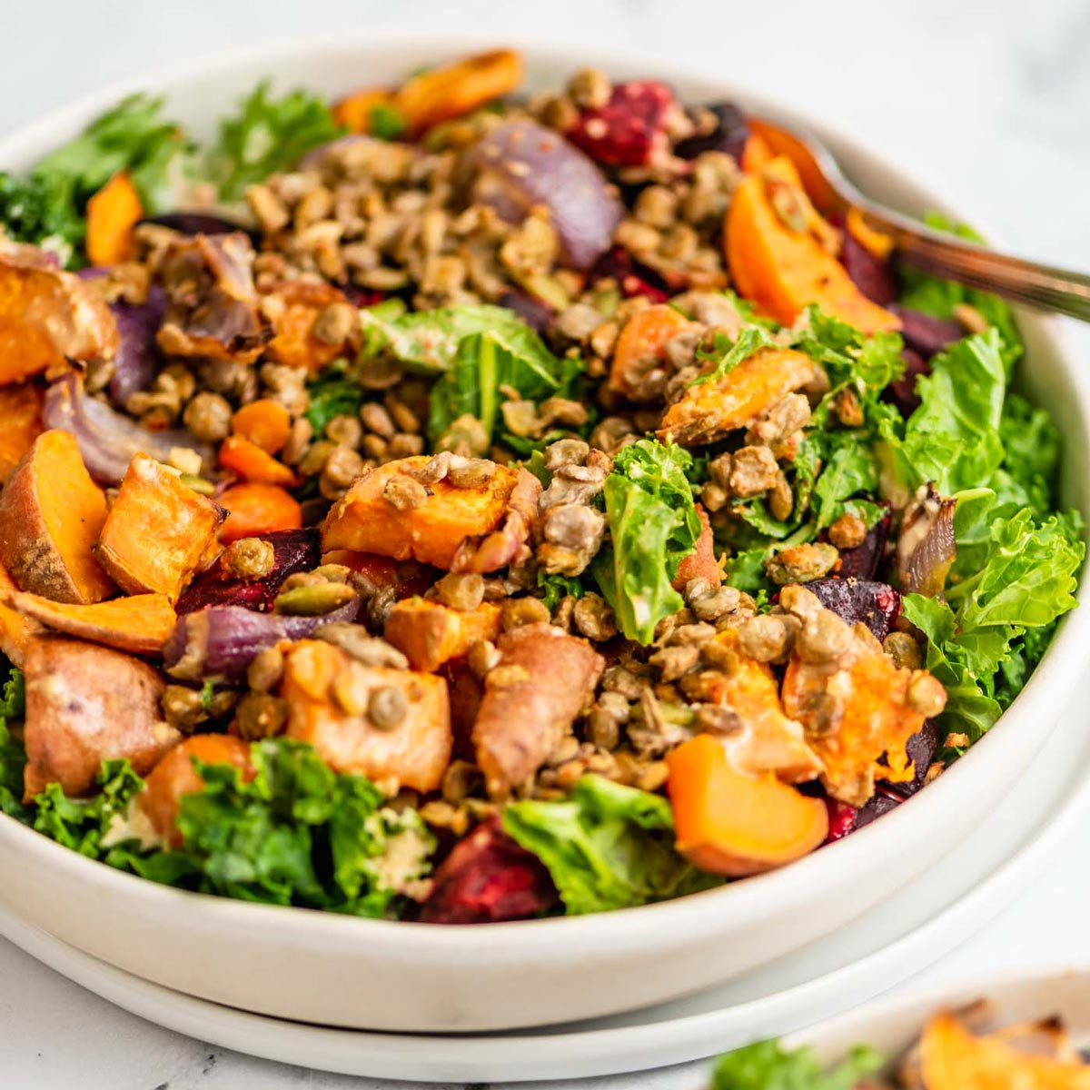 Roasted Sweet Potato Kale Salad - Running on Real Food