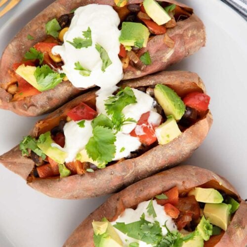 Black Bean Stuffed Sweet Potatoes - Running on Real Food