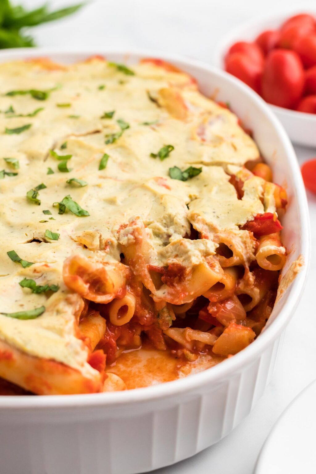 Easy Vegan Baked Ziti with Homemade Tofu Ricotta (No Cashews)