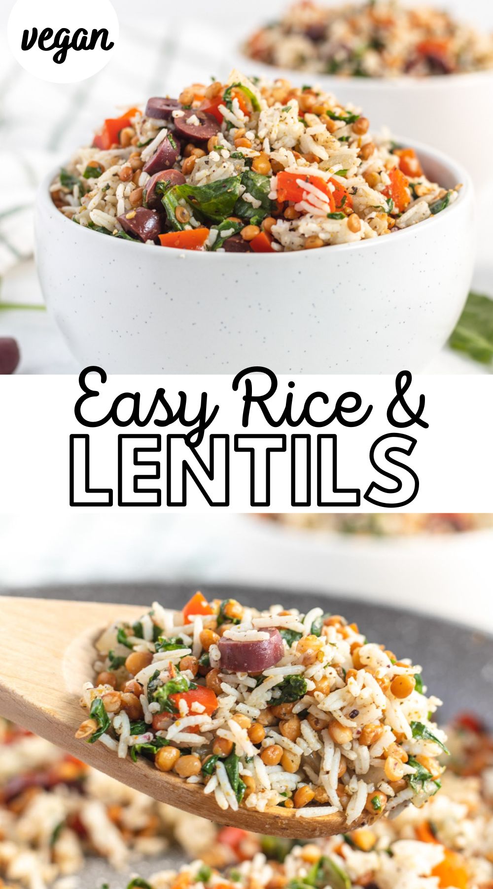 Pinterest graphic with an image and text for rice and lentils.