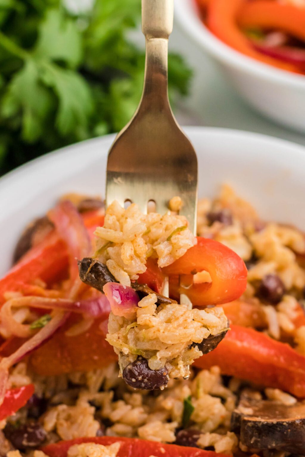 Vegetarian Fajita Bowl with Black Beans and Rice Running on Real Food