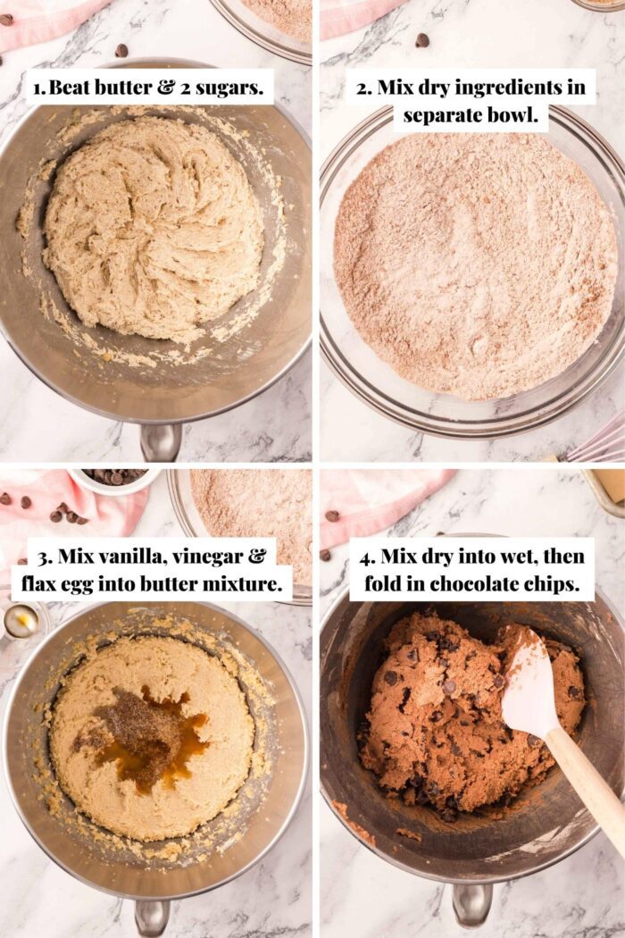 A collage showing how to make double chocolate cookie dough.