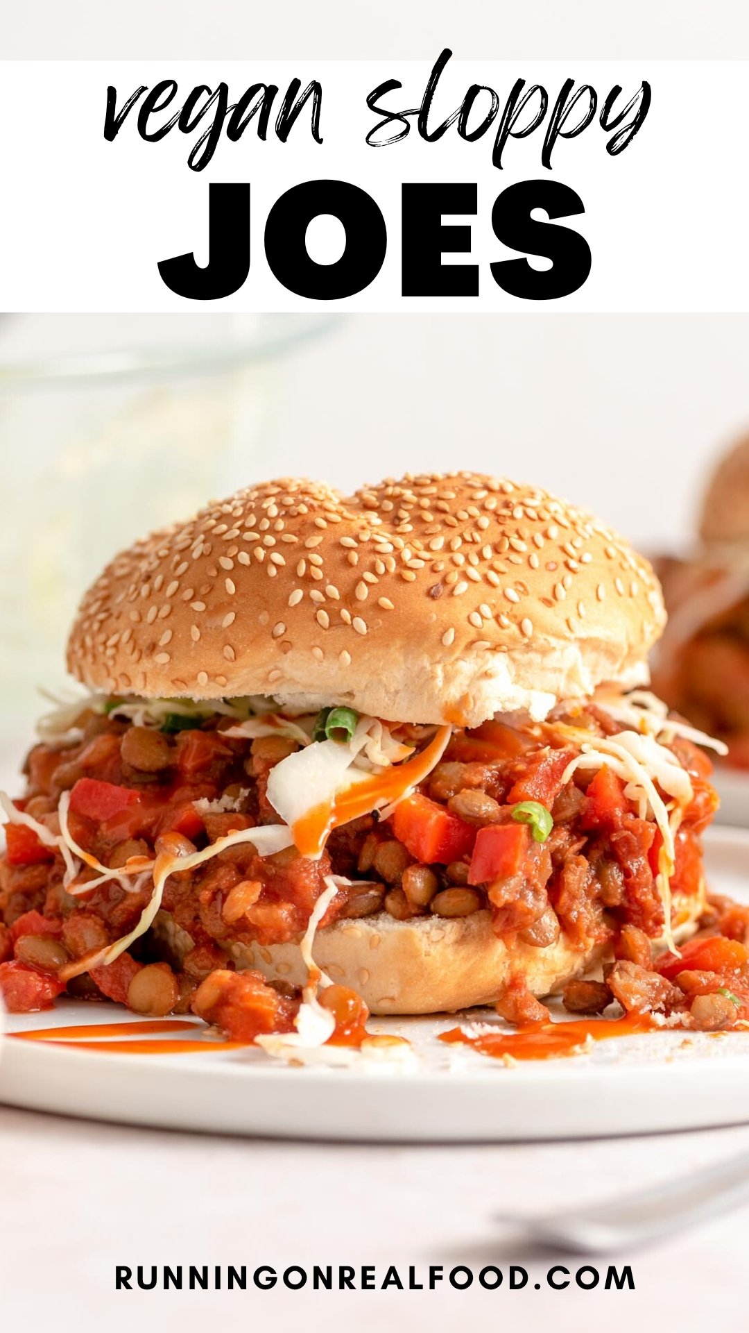 Pinterest graphic for Vegan Lentil Sloppy Joes with an image of the recipe and a text caption