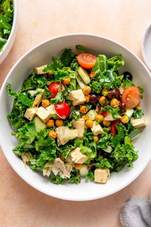 Mediterranean Kale Salad with Tofu Feta - Running on Real Food