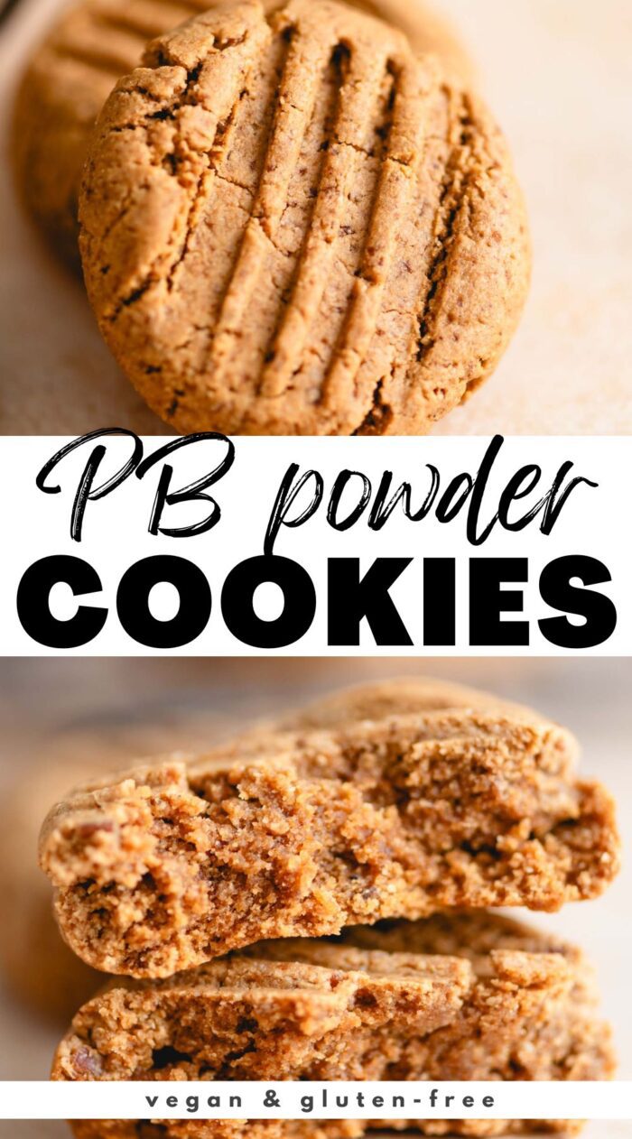 Pinterest graphic for peanut butter powder cookies recipe.