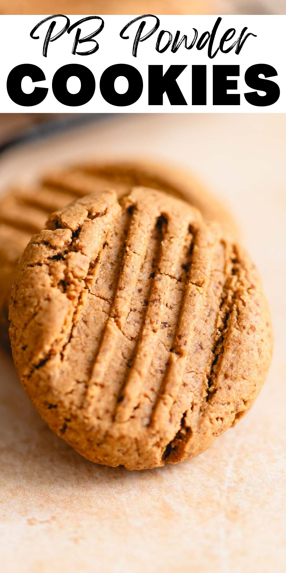 Pinterest graphic for peanut butter powder cookies recipe.