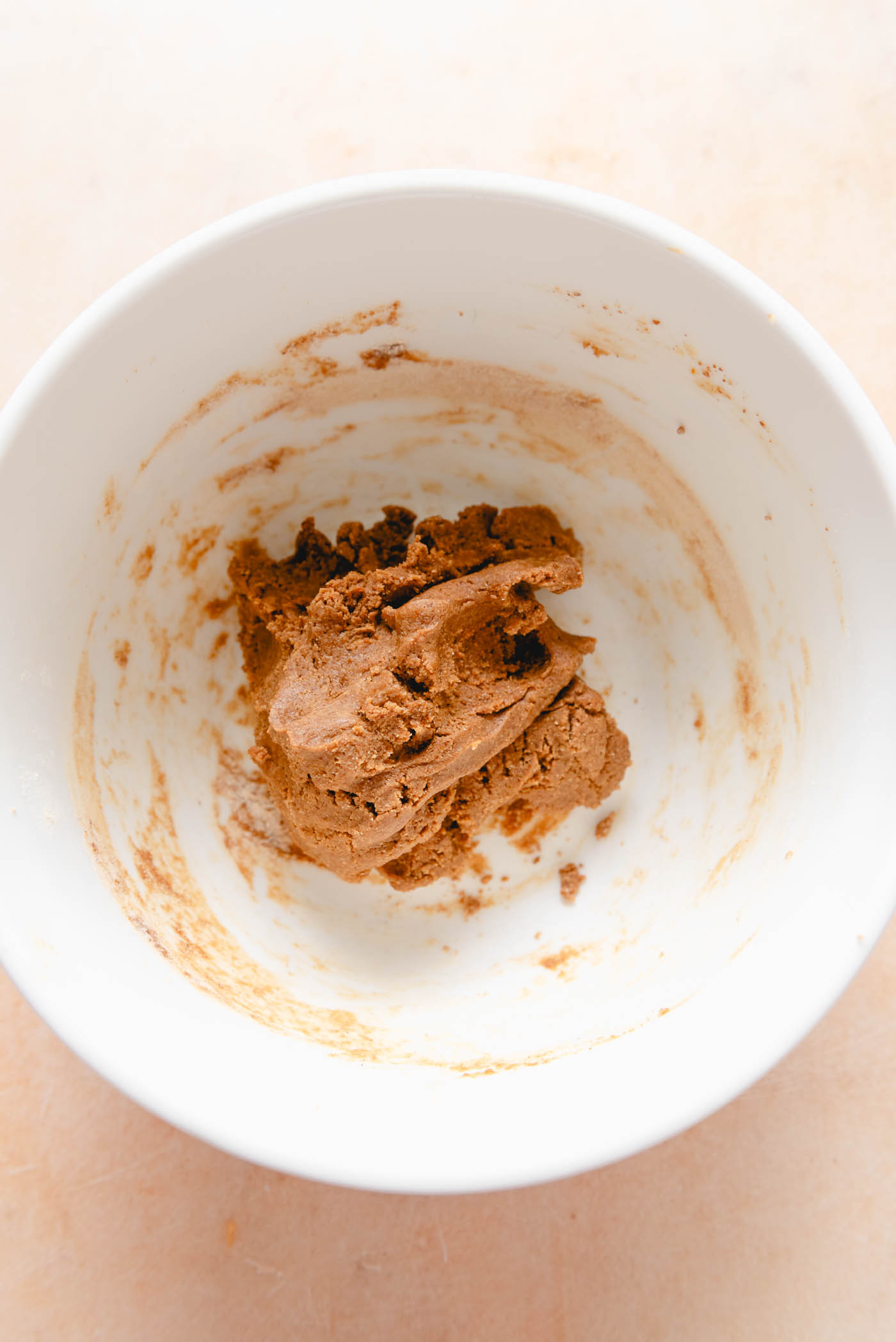 Peanut butter cookie dough in a mixing bowl.