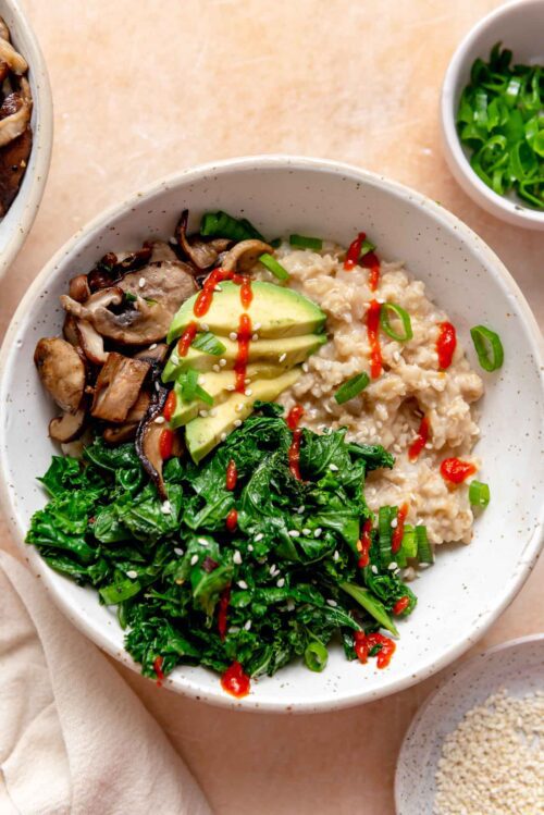 Vegan Savory Oatmeal Breakfast Bowls With Kale