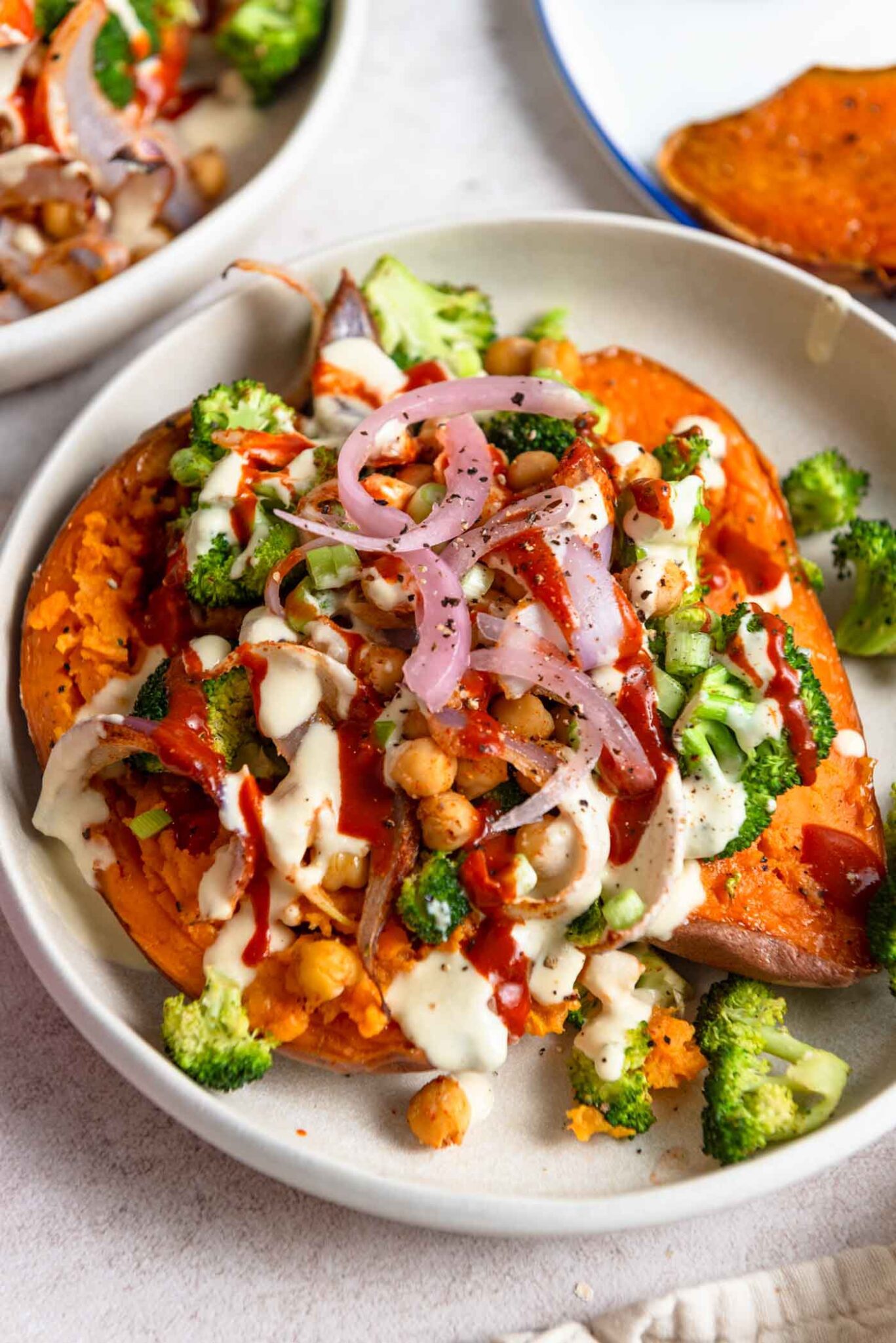 Sweet Potato Sheet Pan Dinner With Chickpeas And Broccoli Running On   Vegan Sheet Pan Dinner Idea Sweet Potato Chickpea Broccoli Tahini Sauce 12 1367x2048 