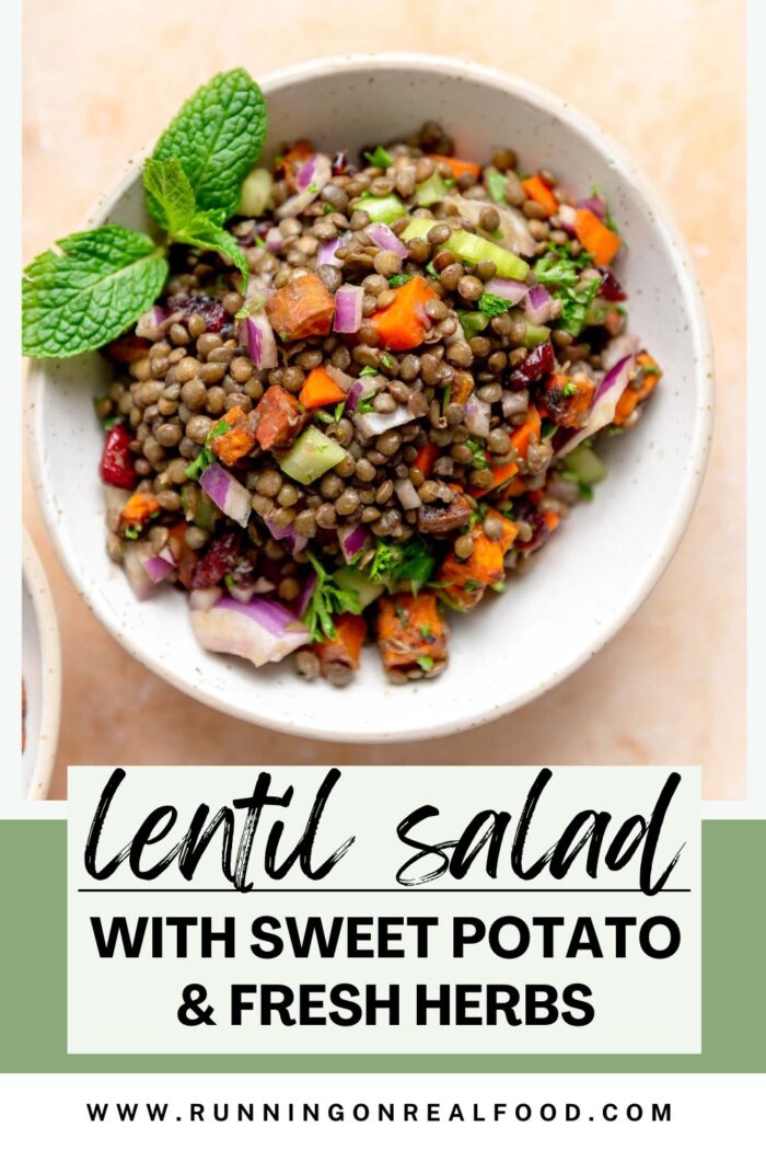 Pinterest graphic for french lentil recipe with an image and the recipe name in text.