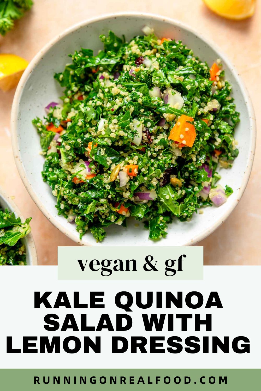 Vegan Kale Quinoa Salad with Lemon Dressing - Running on Real Food