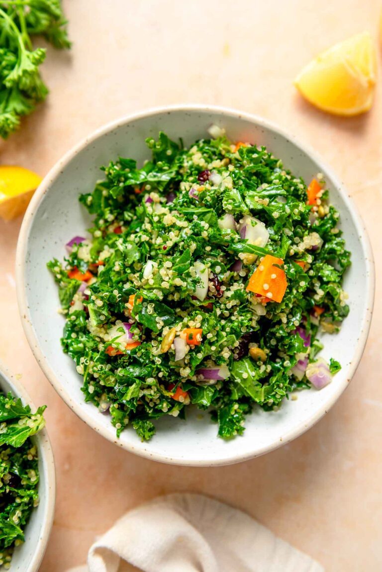 Vegan Kale Quinoa Salad with Lemon Dressing - Running on Real Food