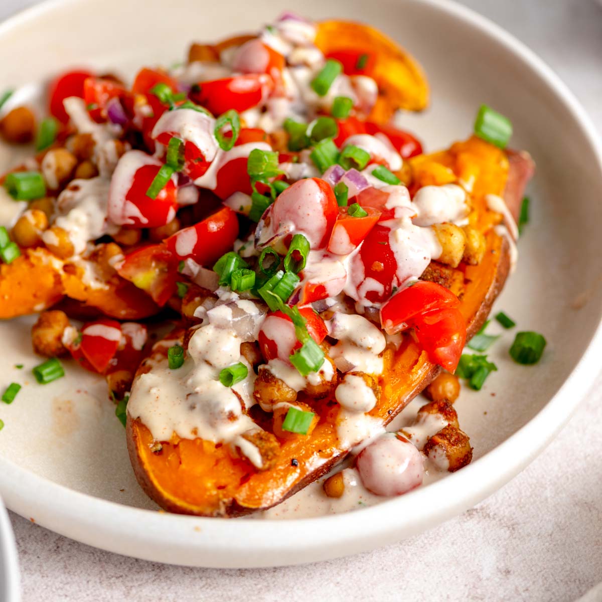 Baked Mediterranean Sweet Potatoes with Chickpeas