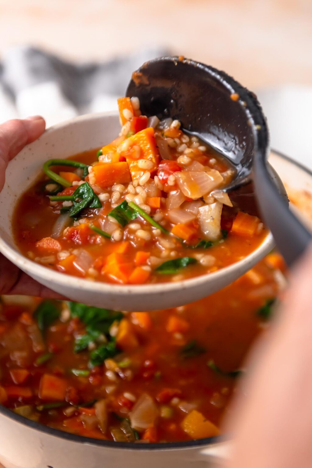 Hearty Vegan Vegetable Barley Soup - Running on Real Food