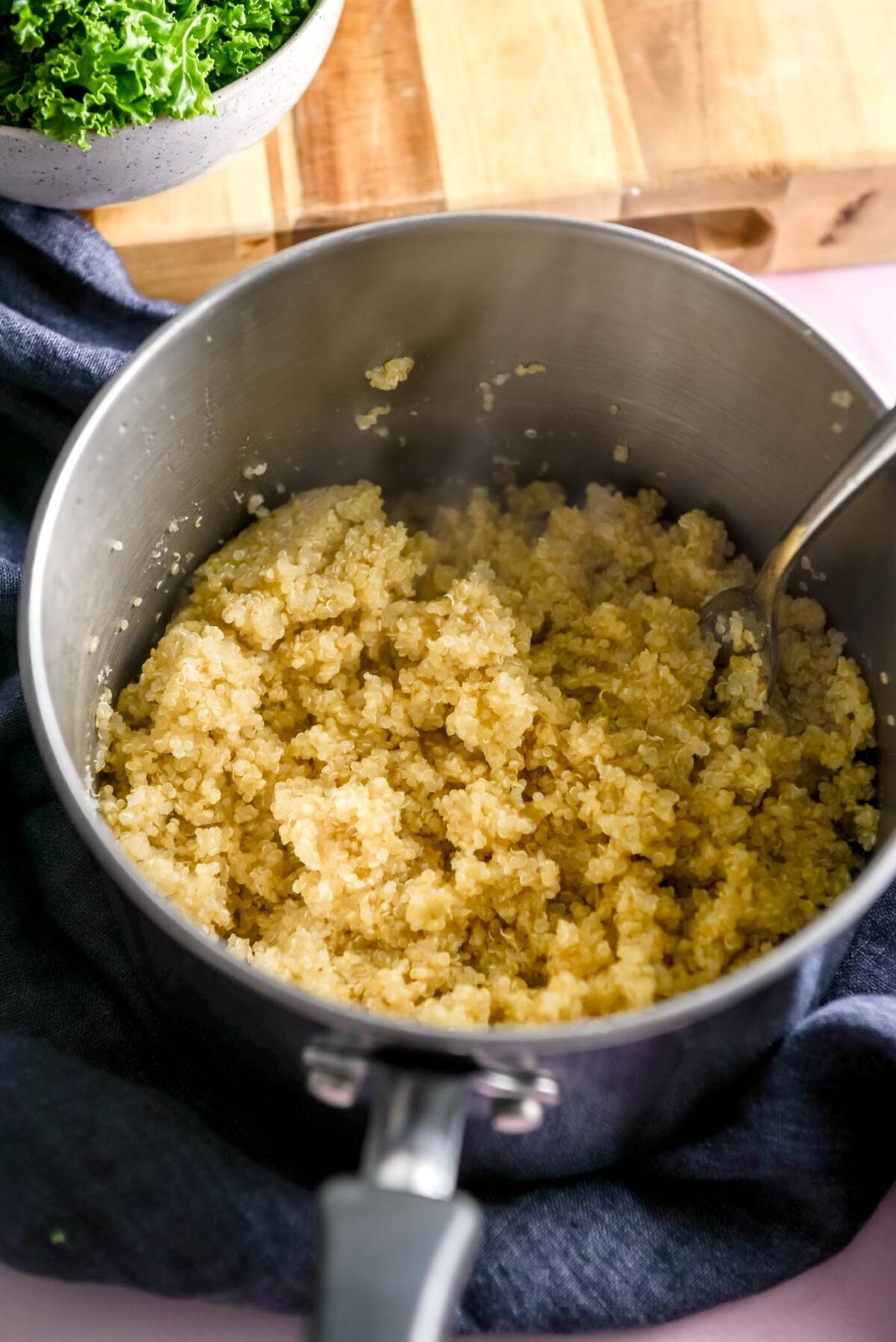 Cooked quinoa in a pot.